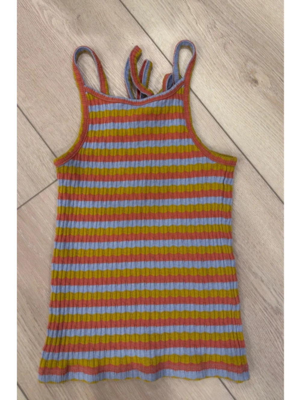 Madewell Striped Ribbed Tie Back Cami Tank Top Blue Rust Mustard